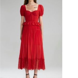 SELF-PORTRAIT SHORT SLEEVE CHIFFON MIDI DRESS